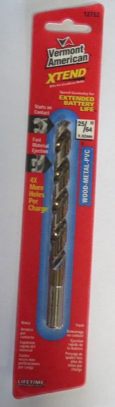 Vermont American 12752 25/64" XTEND Fractional Drill Bit 2PCS