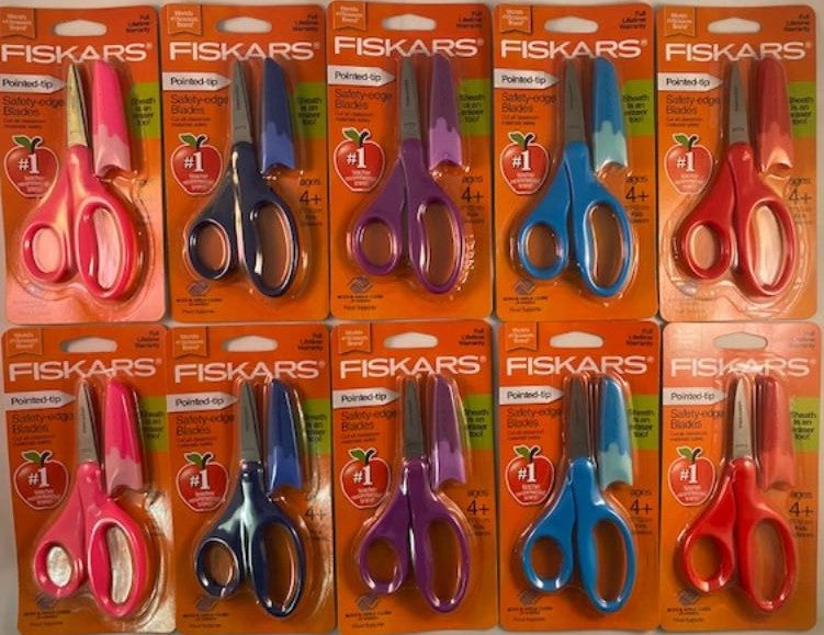 Fiskars 194300 5" Kids Scissors With Safety Edge Blade Eraser Sheath 10pcs.