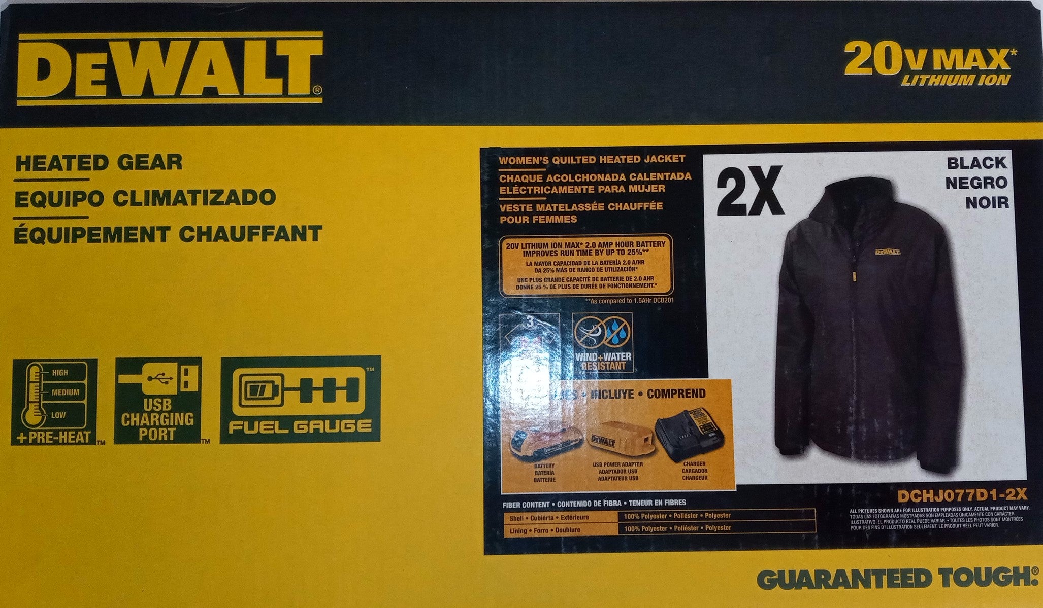 DeWalt DCHJ077D1 Womens Black Quilted Heated Jacket Kit 20V