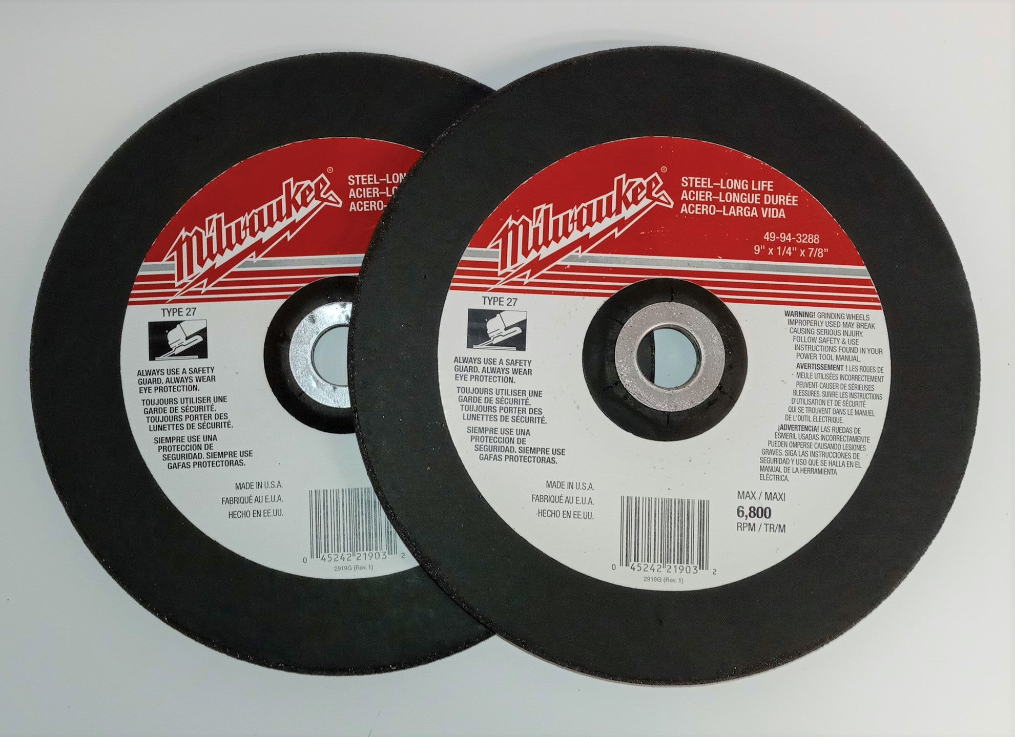 Milwaukee 49-93-3288 Grinding Wheel Steel  9"x1/4"x7/8" Type 27 USA 2pcs.