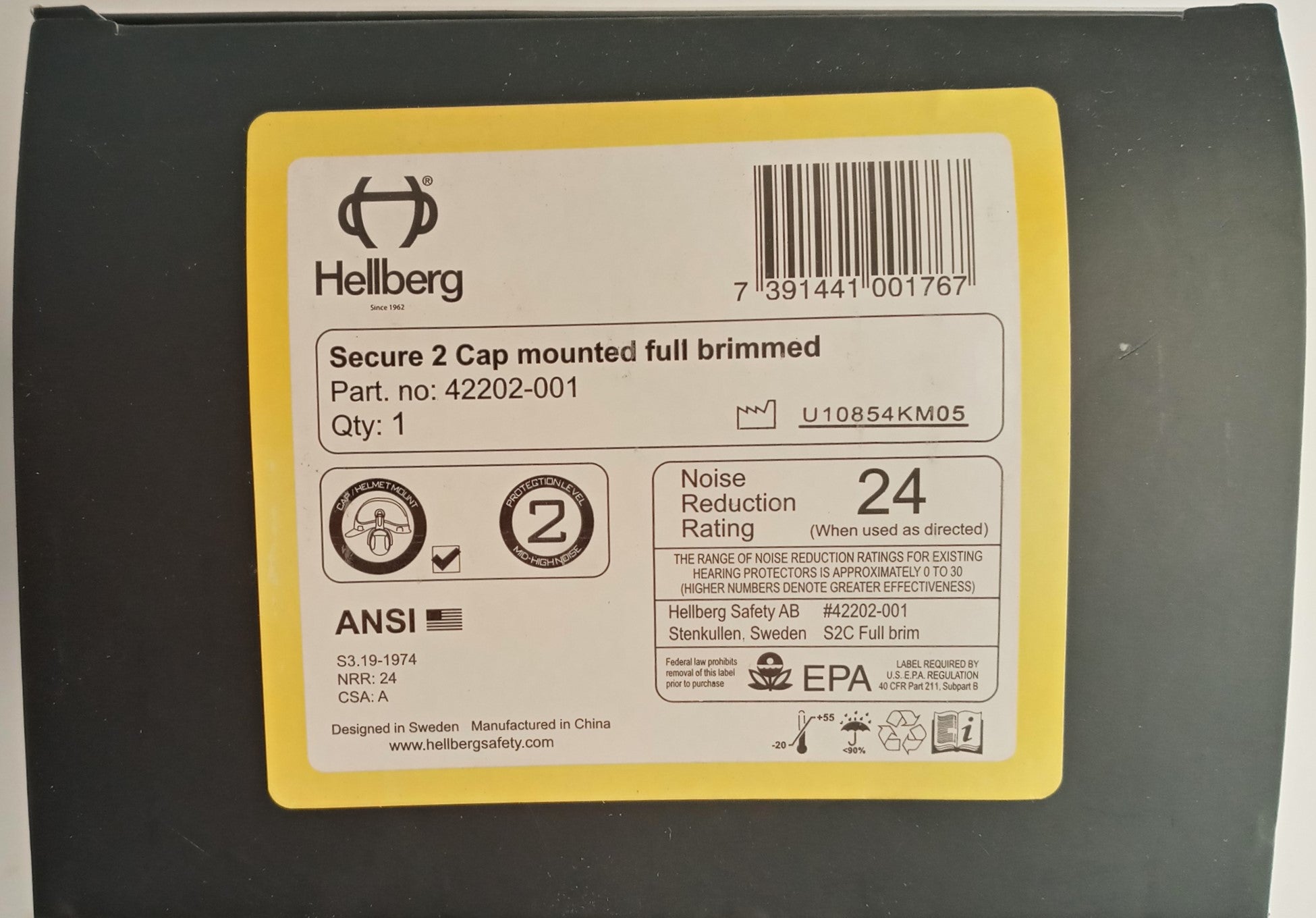 Hellberg 42202-001 Full Brim Hard Hat Mount Passive Ear Muff NRR 24 (muff only)