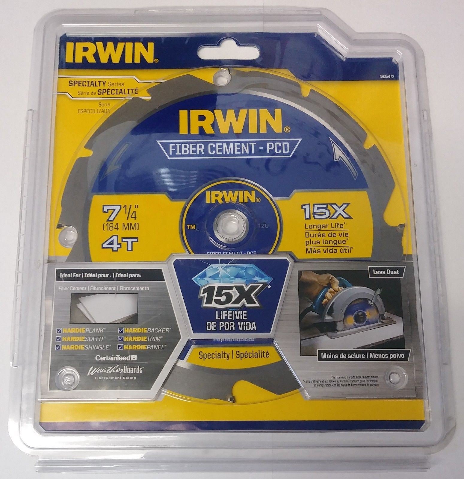 Irwin 4935473 7-1/4" x 4T Fiber Cement - PCD Diamond Tipped Circular Saw Blade