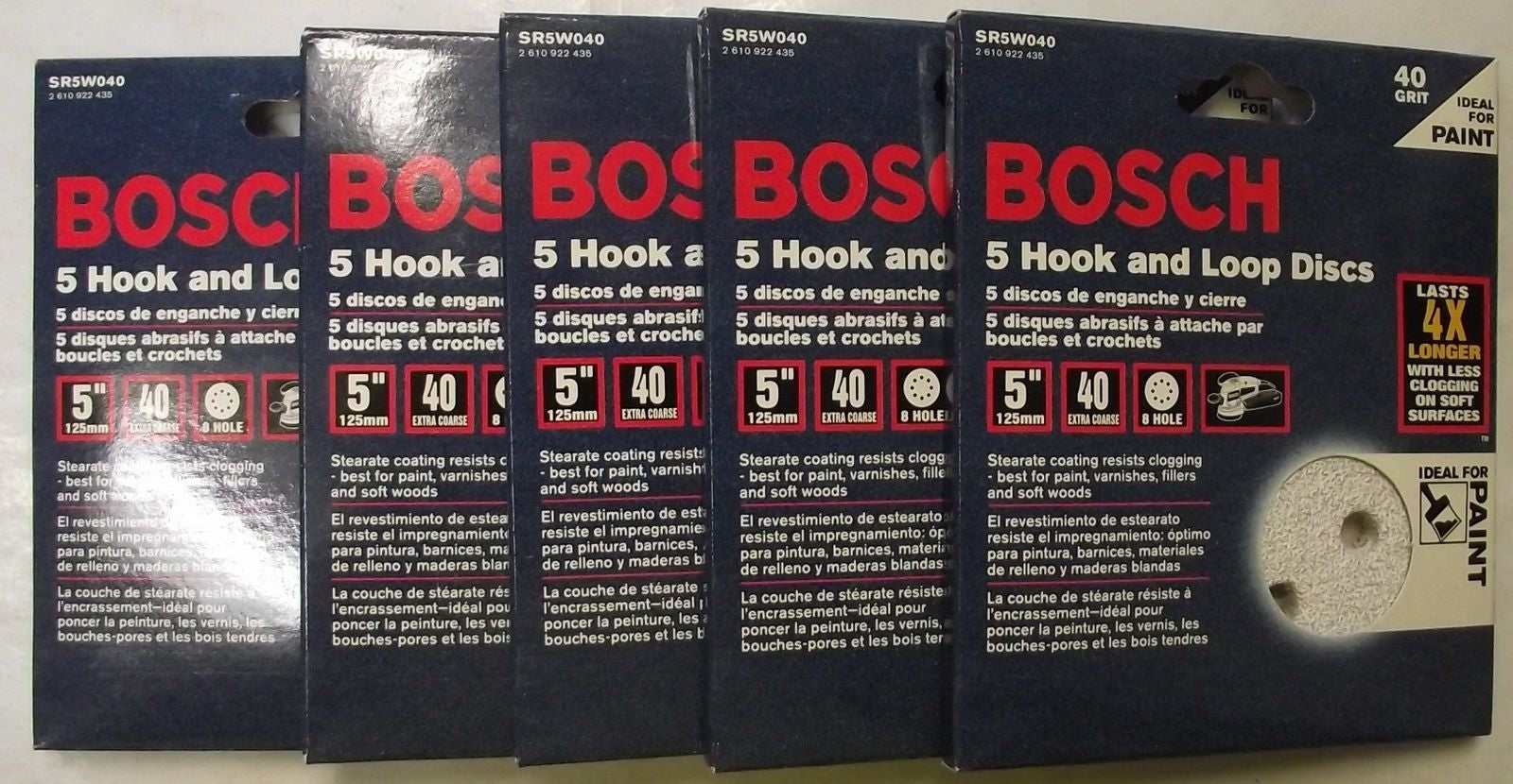 Bosch SR5W040 5" 40 Grit 8-Hole Hook & Loop Sanding Discs 5 Packs Of 5 Italy