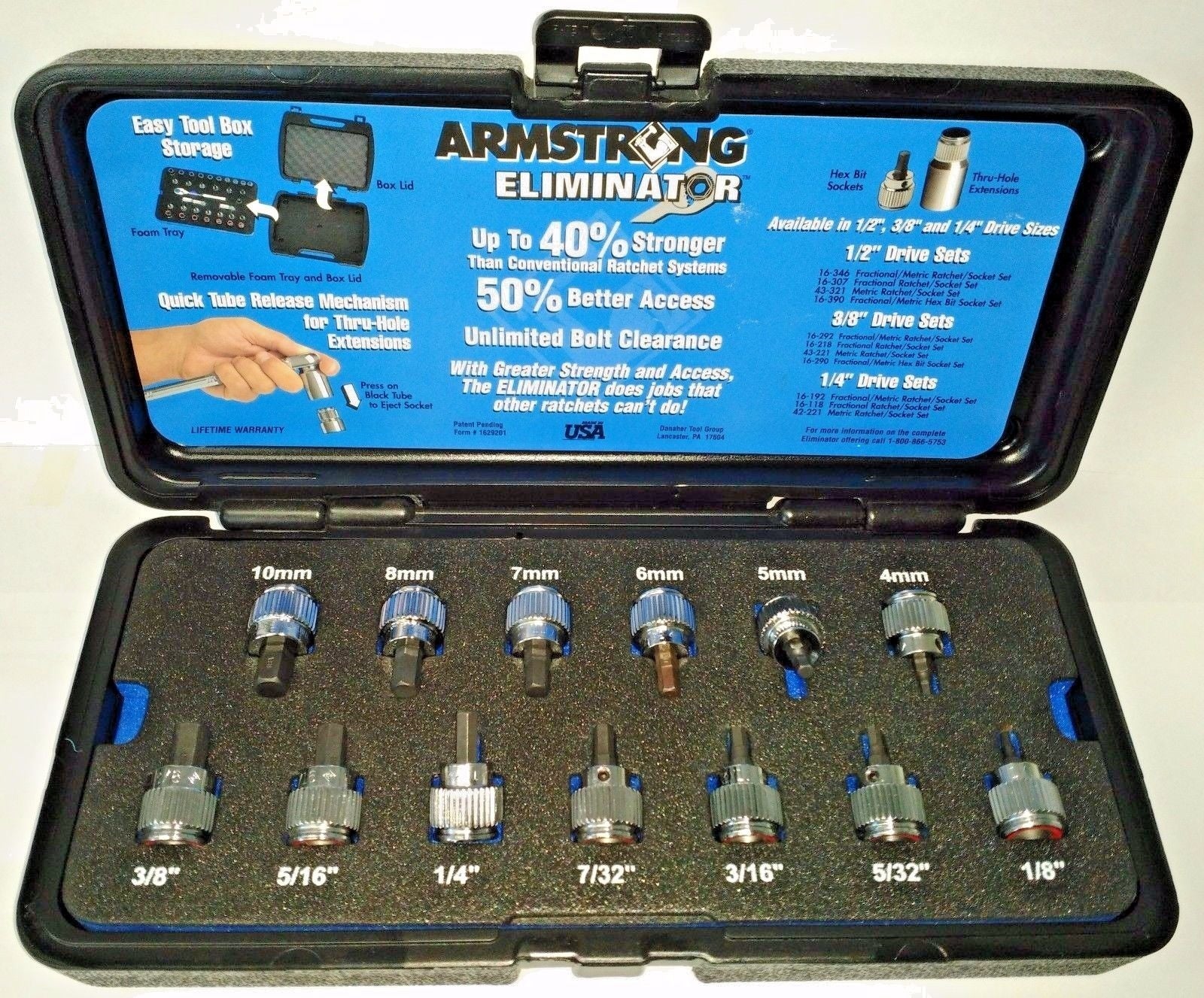 Armstrong 5MH40 Eliminator 13 Piece 3/8" Drive Metric Hex Bit Set 16-290 USA