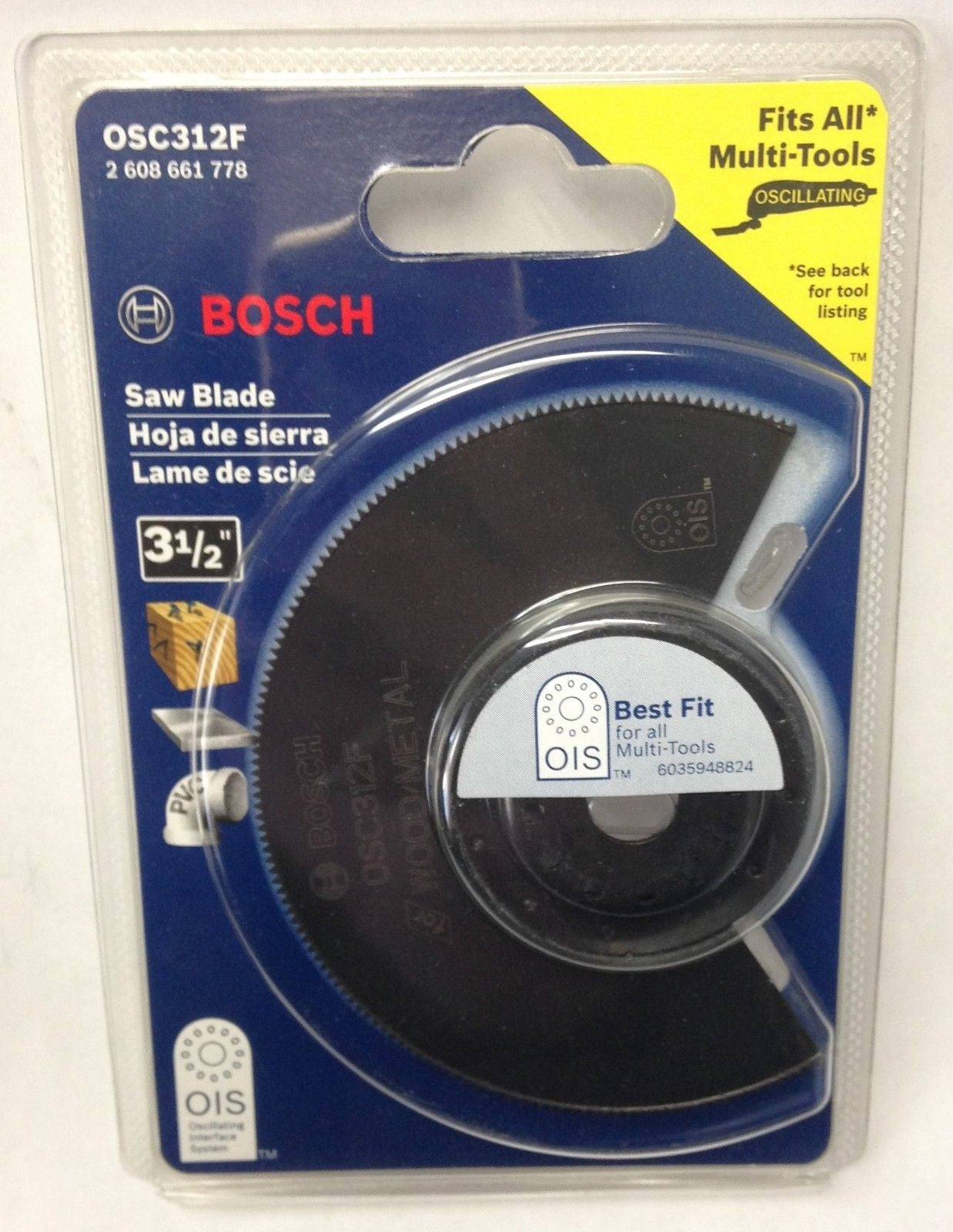 Bosch OSC312F 3-1/2'' x 7/8'' Bi-Metal Flush Cut Blade Clam-shell