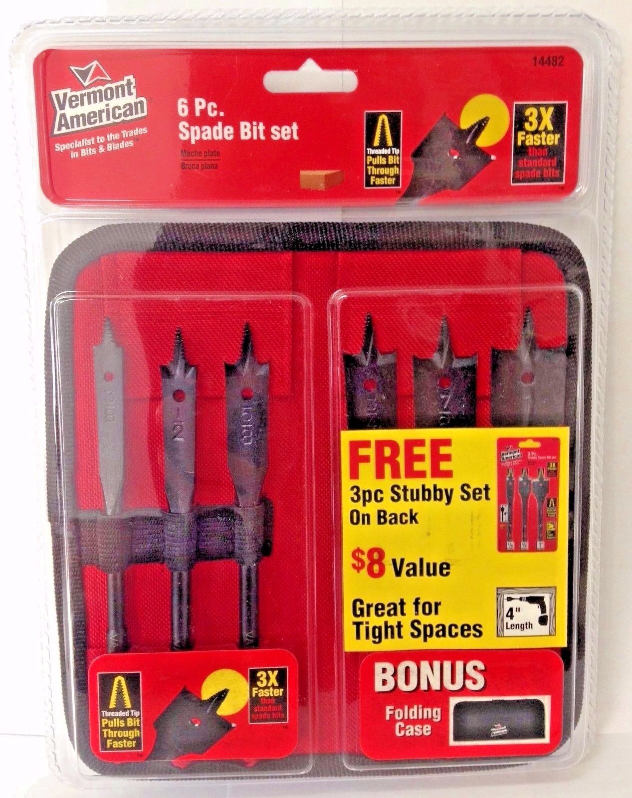 Vermont American 14482 6 Piece Spade Bit Drill Bit Set + 3 Piece Stubby Set