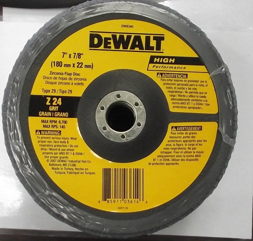 DEWALT DW8340 7" x 7/8" 24g Type 29 High Performance Flap Disc 10pcs.