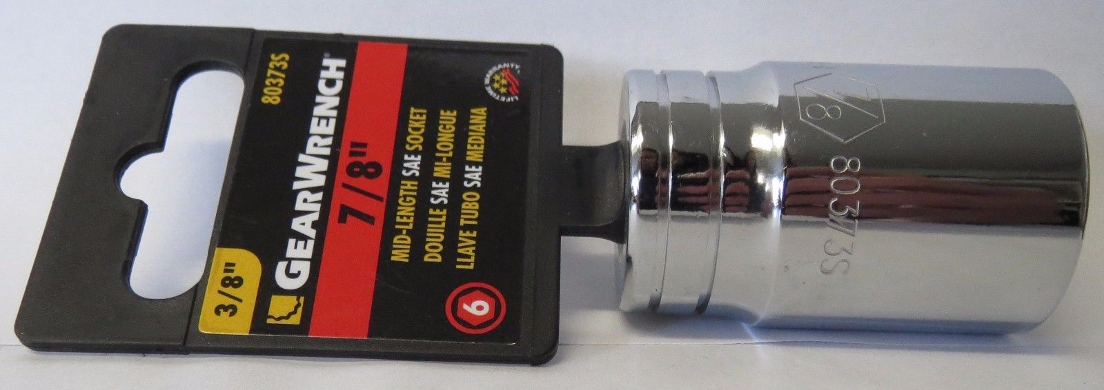 GearWrench 80373S 3/8" Drive 6 Point Mid Length SAE Socket 7/8"