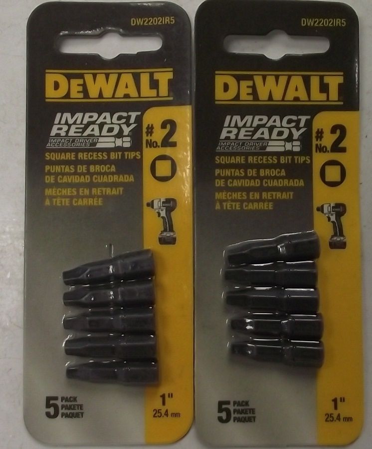 Dewalt DW2202IR5 #2 Impact Ready Square Recess Bit Tips 1" (2-5Pk-10 Bits Total)