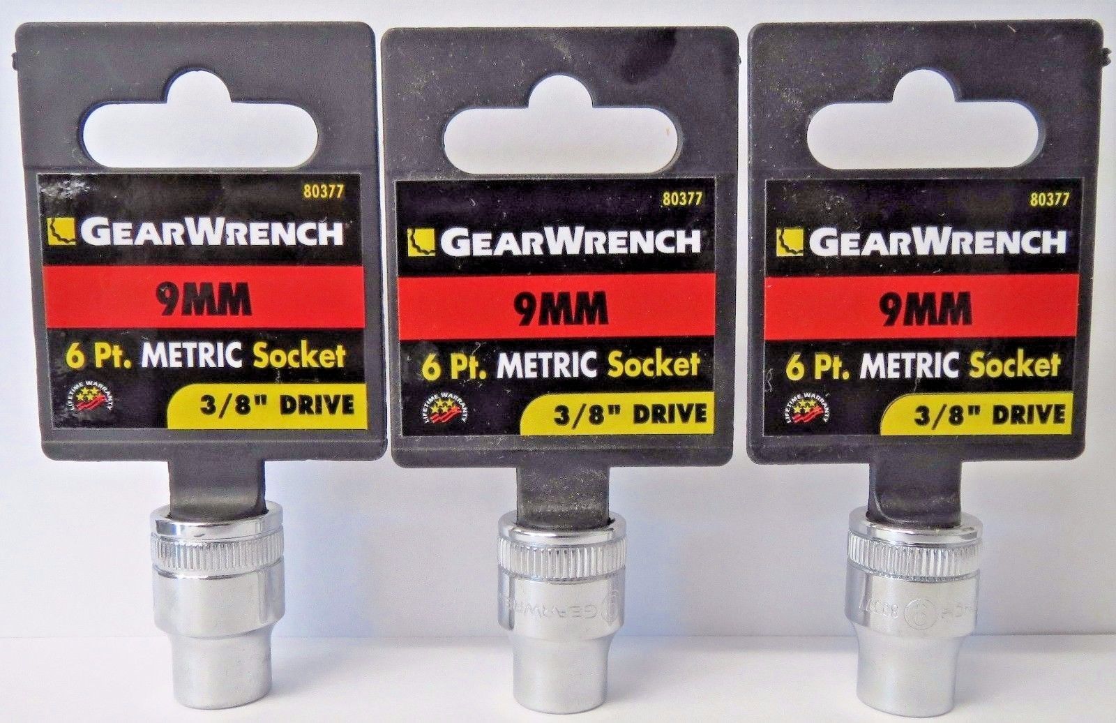 GearWrench 80377 3/8" Drive 6 Point Standard Socket 9MM 3PCS