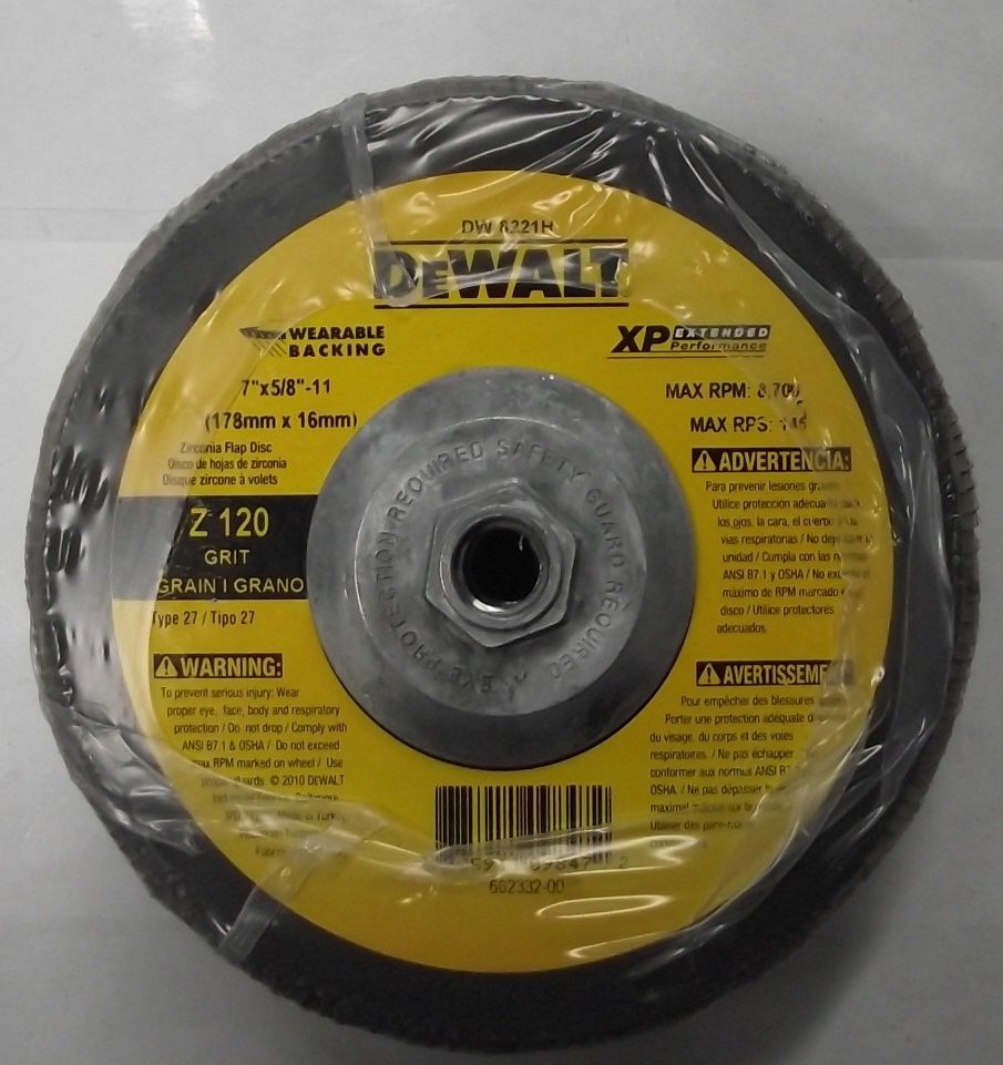 DEWALT DW8221H 7" x 5/8" - 11 Z120 Grit Type 27 XP Flap Disc 5pc