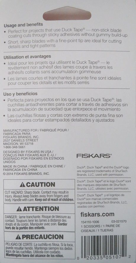 Fiskars 154110-1006 5" Duck Edition Detail Pattern Scissors Non Stick Blade