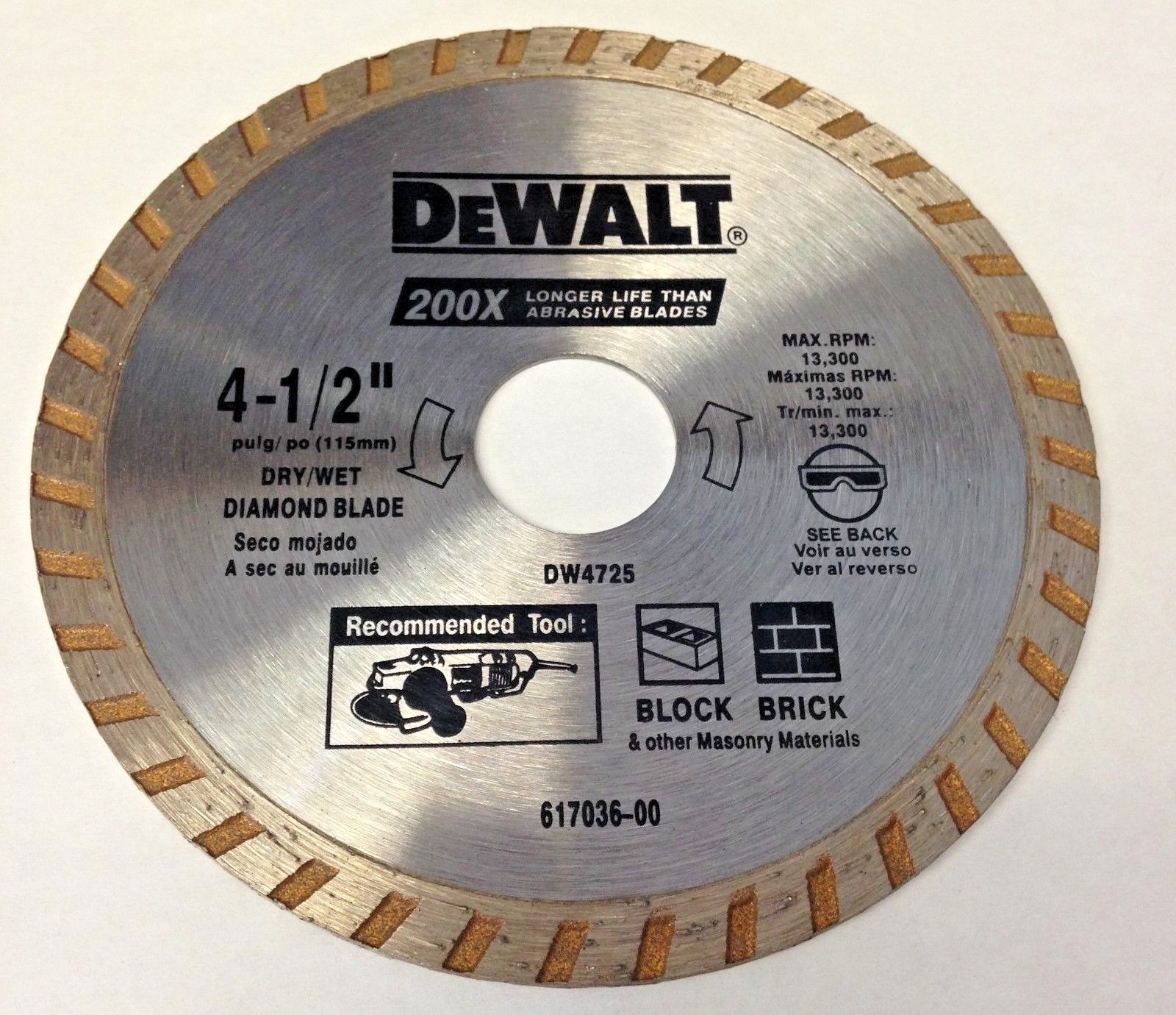 Dewalt DW4725 200X High Performance 4-1/2" Cutting Continuous Rim Diamond Saw