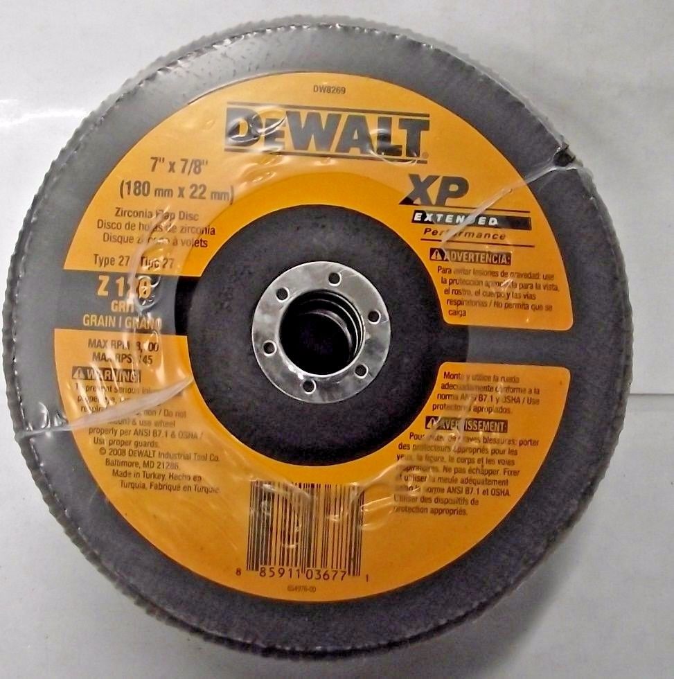 DeWalt DW8269 7" x 7/8" Zirconia Flap Disc XP 120 Grit 5 Pack