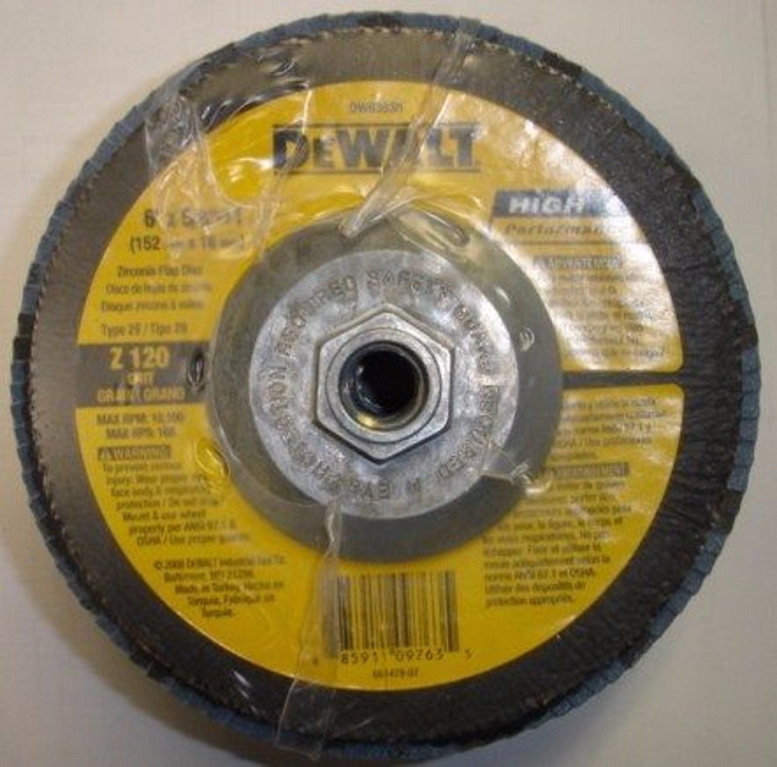 DeWalt DW8383H 6" x 5/8"-11 Zirconia 120 Grit Flap Disc