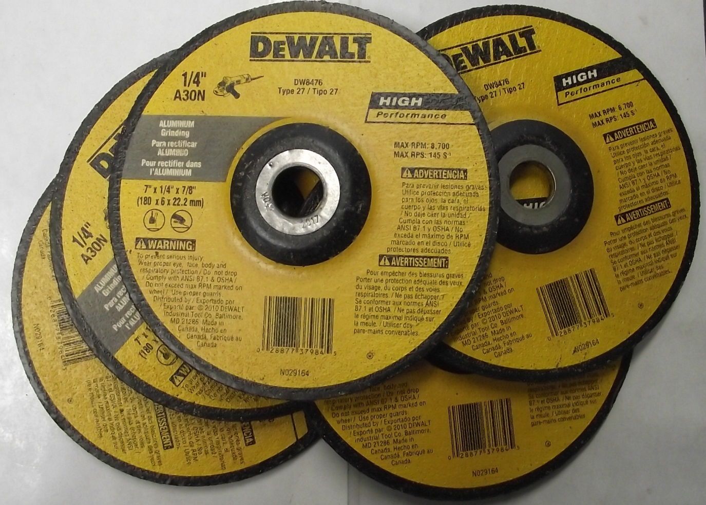 DEWALT DW8476 7" x 1/4" x 7/8" T27 HP Aluminum Grinding Wheels 5pcs