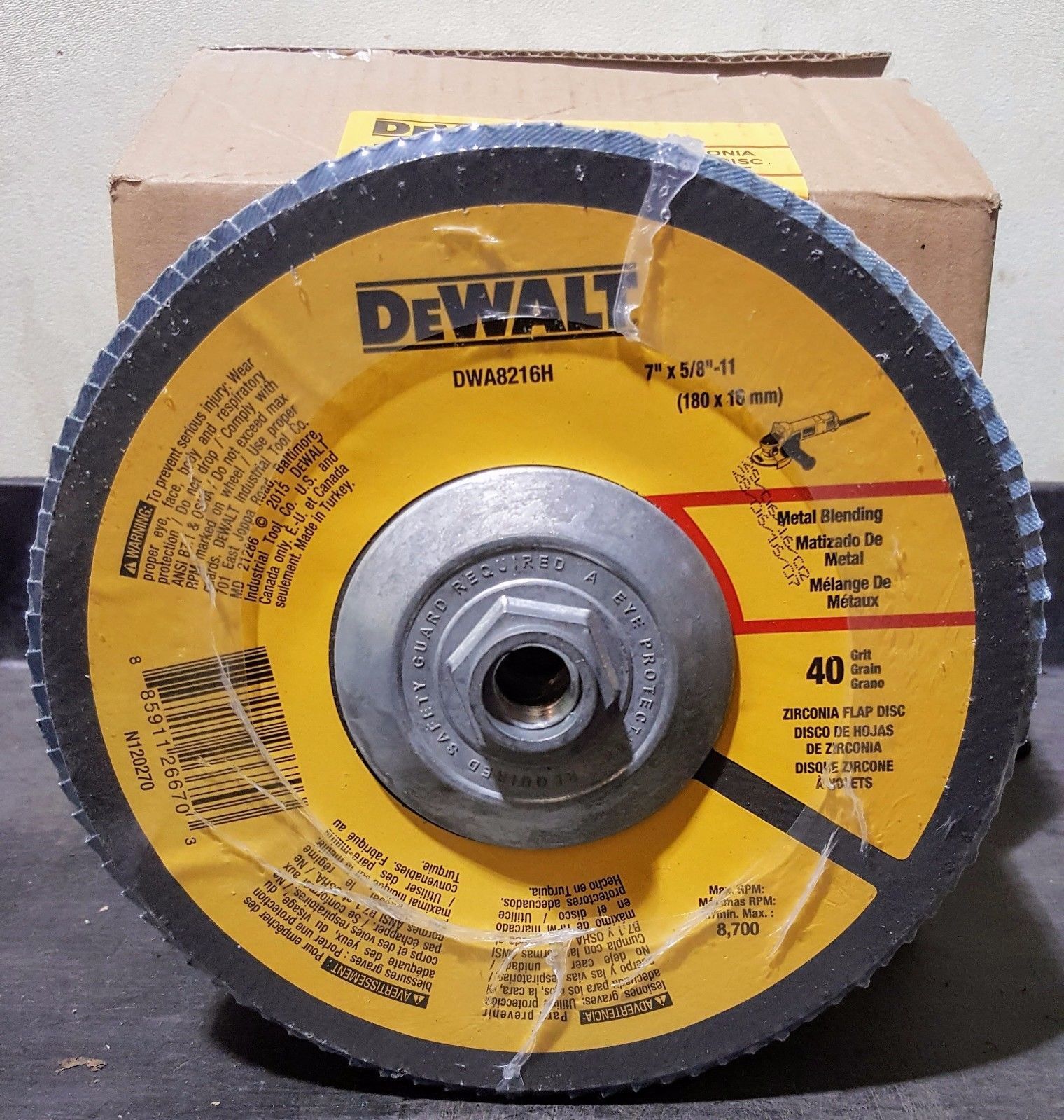 Dewalt DWA8216H 7" x 5/8"-11 Z40 Grit T29 Zirconia Flap Disc 5 Pack