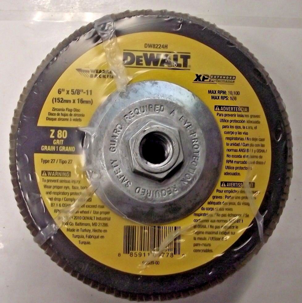 Dewalt DW8224H 6" X 5/8"-11 Zirconia XP Flap Disc Z 80 Grit 5PCS