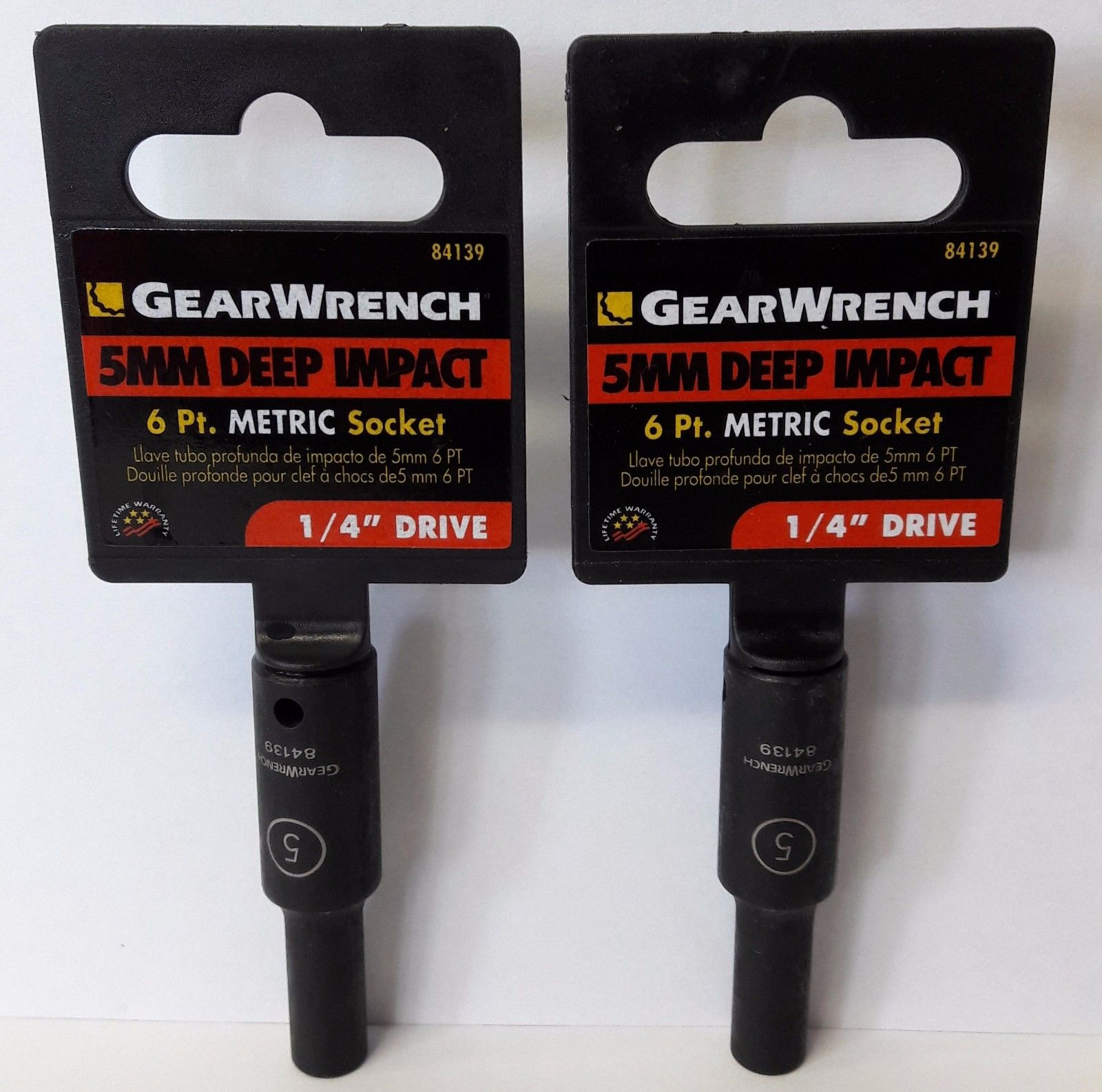 Gearwrench 84139 1/4" Drive 6 Point Deep Impact Socket 5mm 2PCS