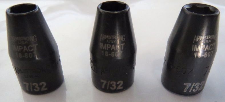 Armstrong 18-607 1/4" Drive 7/32" Impact Socket 6pt. USA 3 Pks