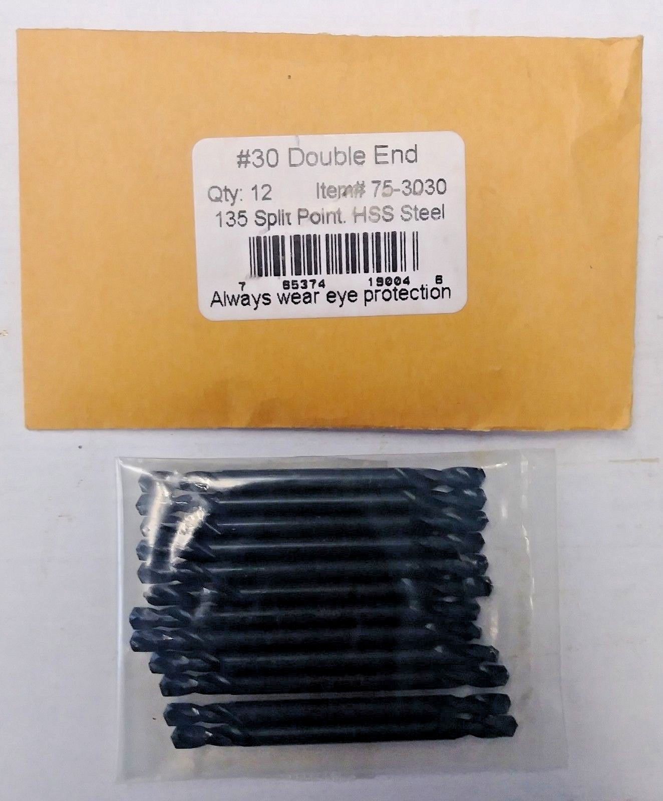 75-3030 #30 Double End 135° Split Point HSS Steel Drill Bits 12 Pack