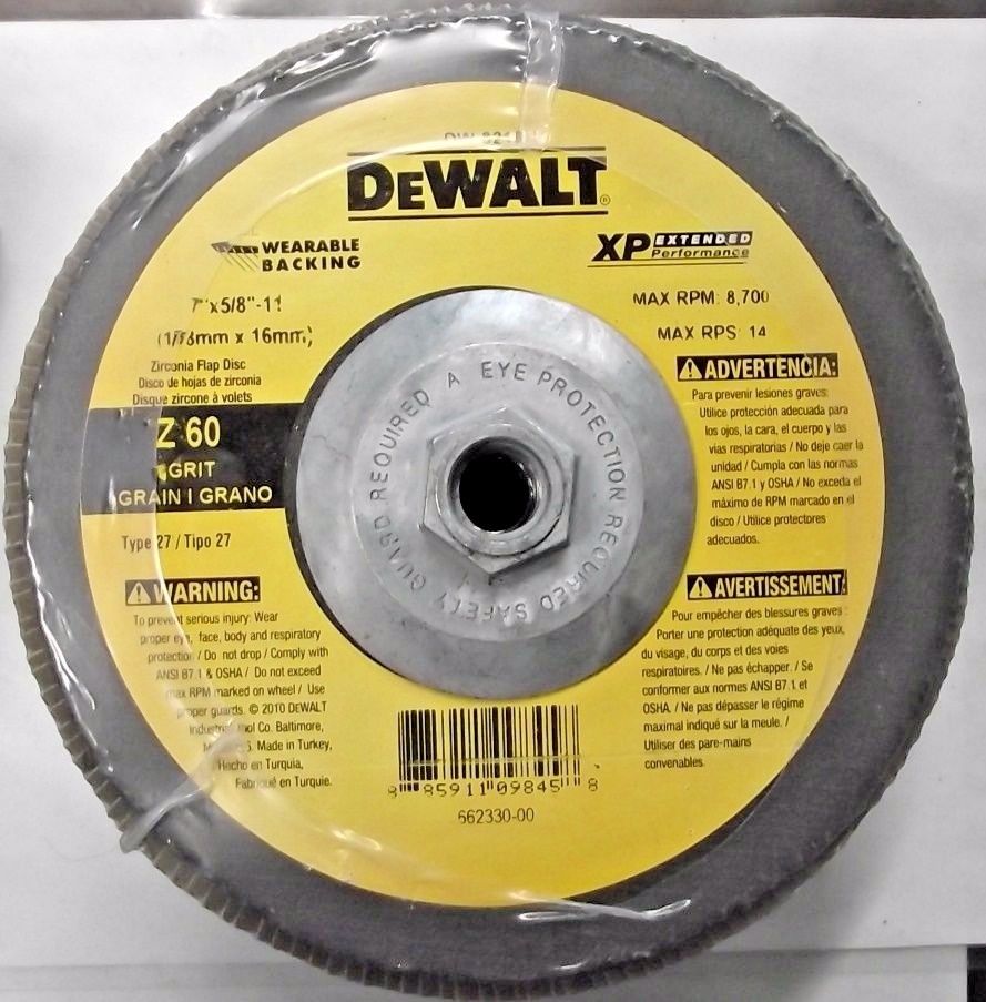 Dewalt DW8219H 7" x 5/8"-11 Z60 Grit T27 WB Flap Discs 5 Pack