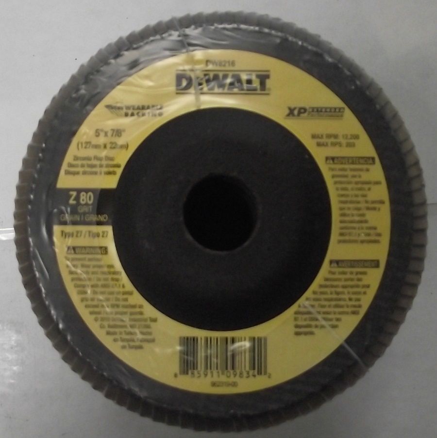 DEWALT DW8216 5" x 7/8"  Z80 Grit T27 Flap Disc 5pcs.