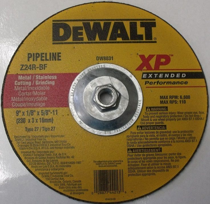 DeWalt DW8831 9" x 1/8" x 5/8"-11 XP Metal/Stainless Cutting/Grinding Wheel