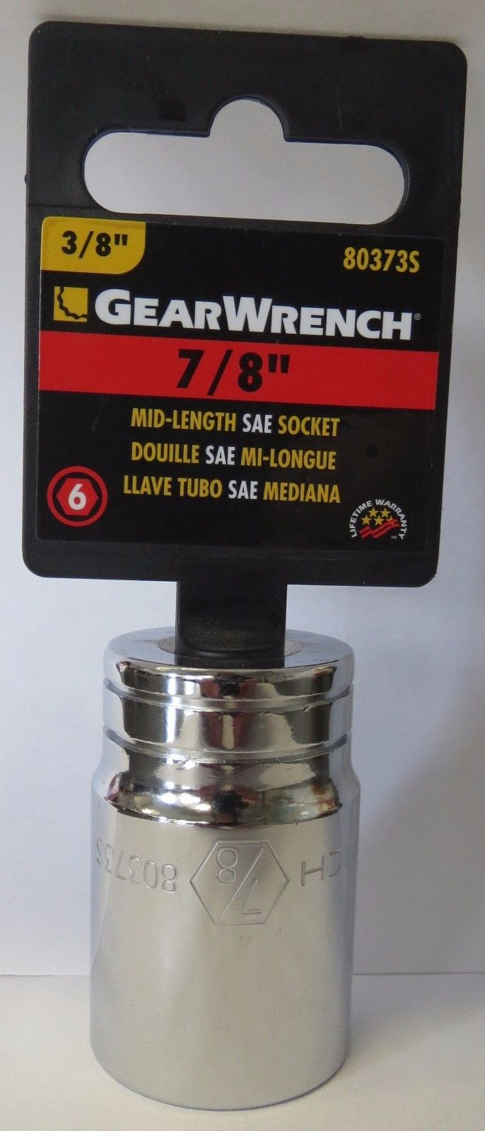 GearWrench 80373S 3/8" Drive 6 Point Mid Length SAE Socket 7/8"