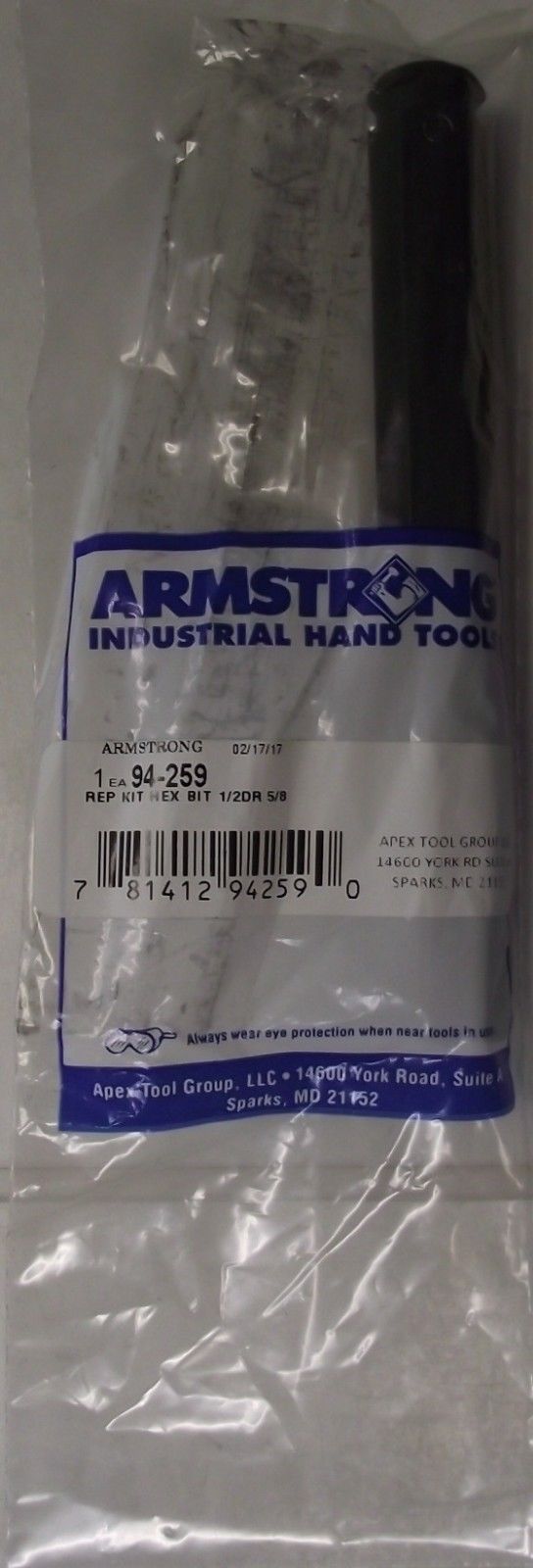 Armstrong 94-259 Hex Bit Replacement Kit 1/2" Drive 5/8" x 5-13/16" Bit USA