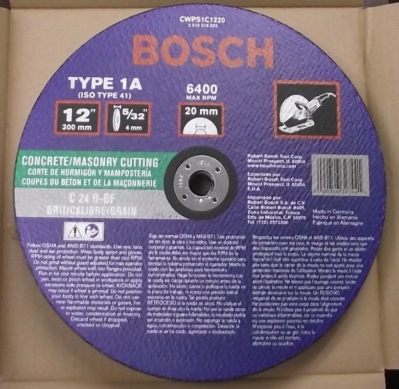 Bosch CWPS1C1220 Concrete & Masonry Cutting Wheel 12 x 5/32 x 20mm 10Pcs Germany