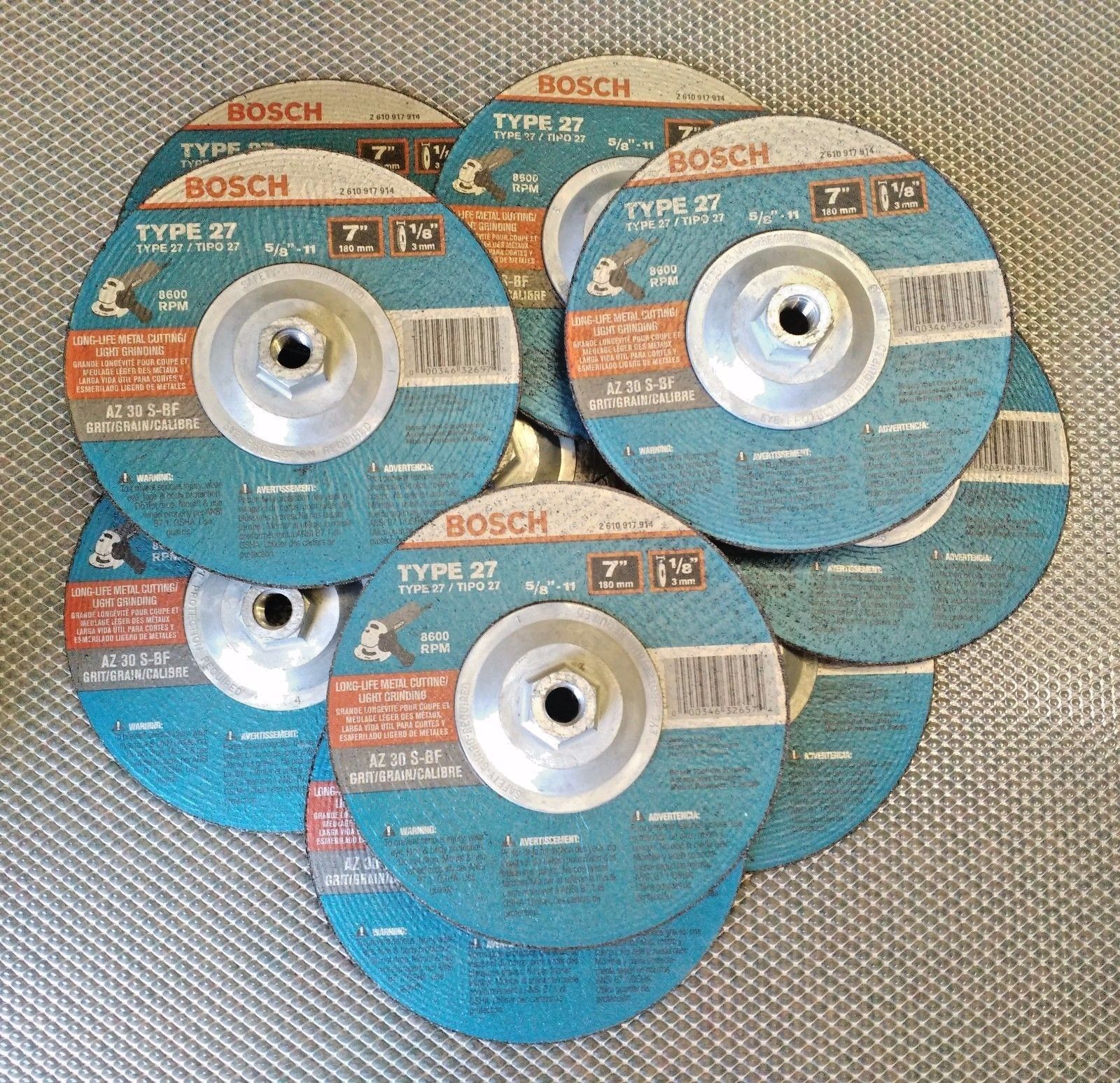 Bosch 2610917914 7" x 1/8" Cutting & Light Grinding Wheels AZ 30S-BF Grit 10PK