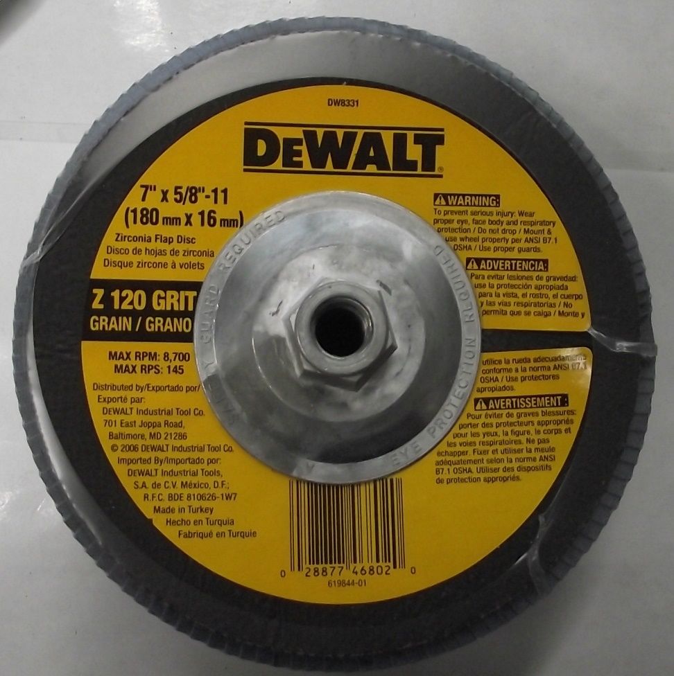 DEWALT DW8331 7" x 5/8" - 11 Z120 Grit Type 27 WB Flap Disc 5pc