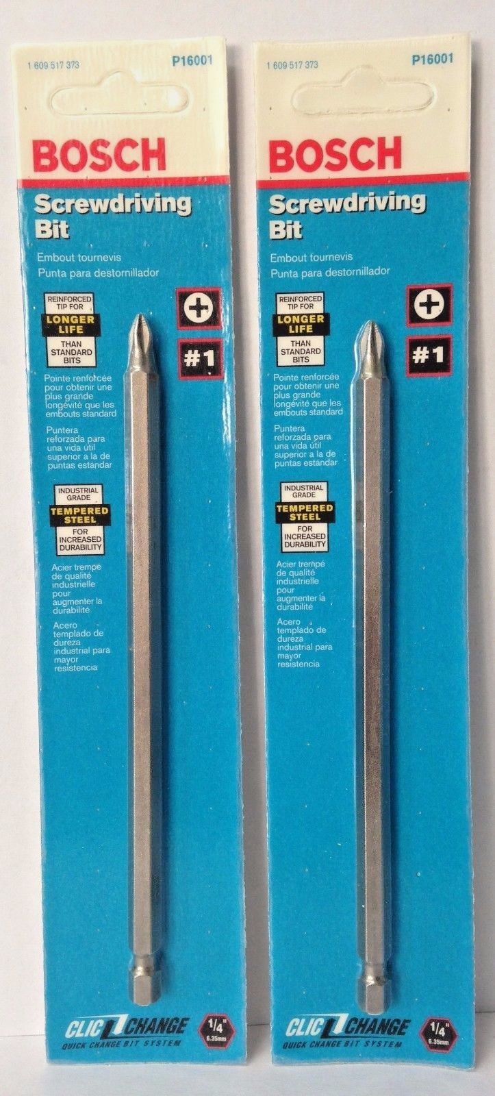 Bosch P16001 #1 Phillips x 6" Power Screw Clic Change Tip USA 2PKS