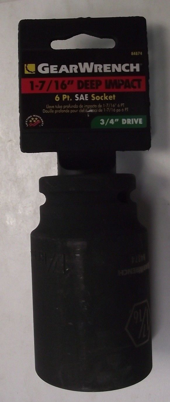 GearWrench 84874 3/4" Drive 1-7/16" 6 Point Deep Impact Socket