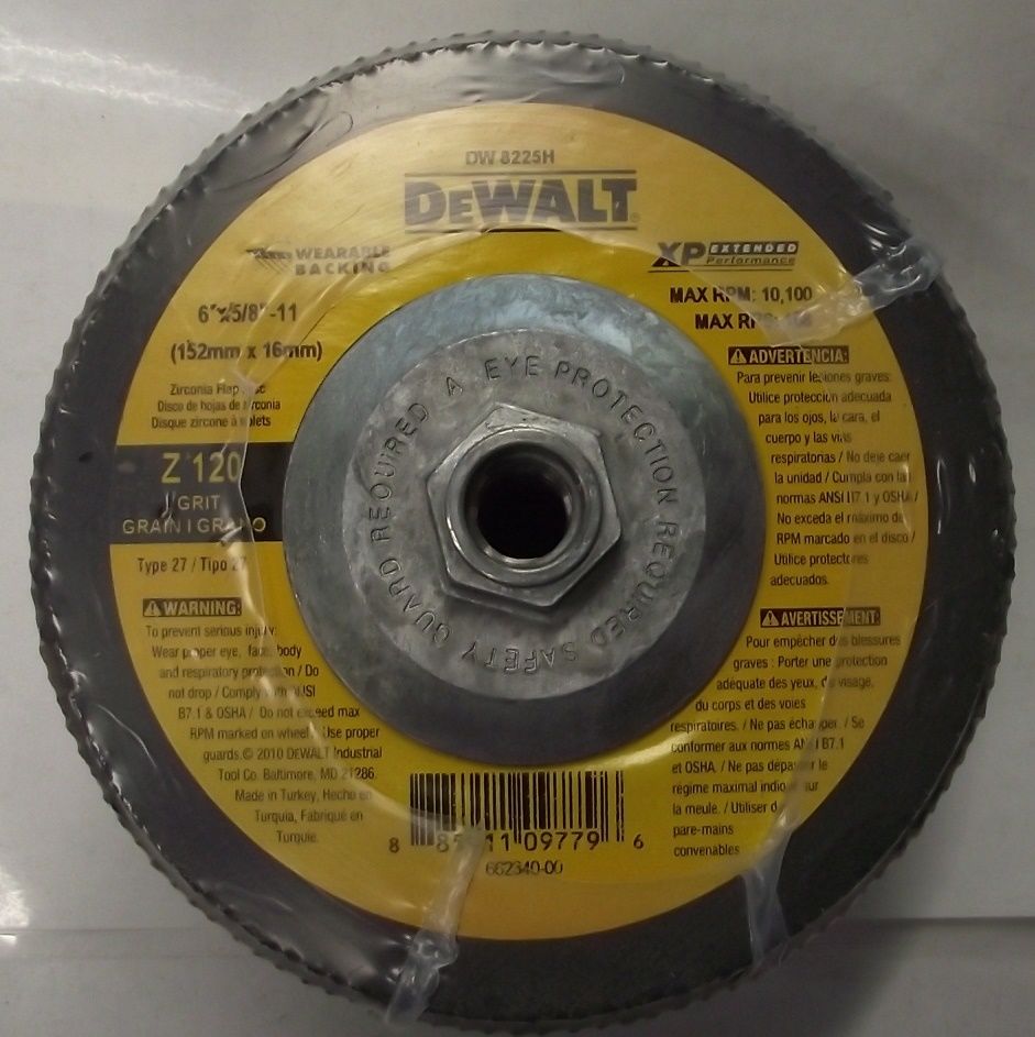 DEWALT DW8225H 6" x 5/8"-11 Z120 Type 27 Wearable Backing Flap Disc 5pc