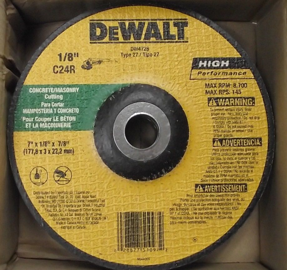 DeWalt DW4728 7"x 1/8" x 7/8"  Concrete Masonry Cutting Wheel Blade 10pcs.