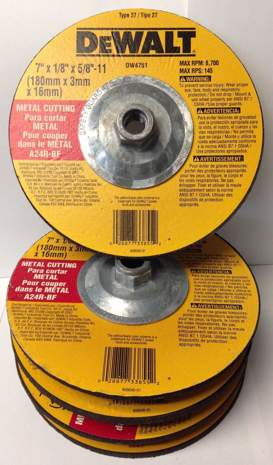 Dewalt DW4751 7" x 1/8" x 5/8"-11 General Purpose Metal Cutting Wheels 5 Pack