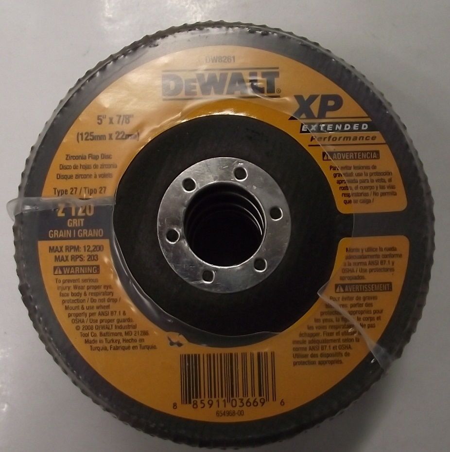 DEWALT DW8261 5" x 7/8" Z120 Grit XP Flap Disc 5pcs.