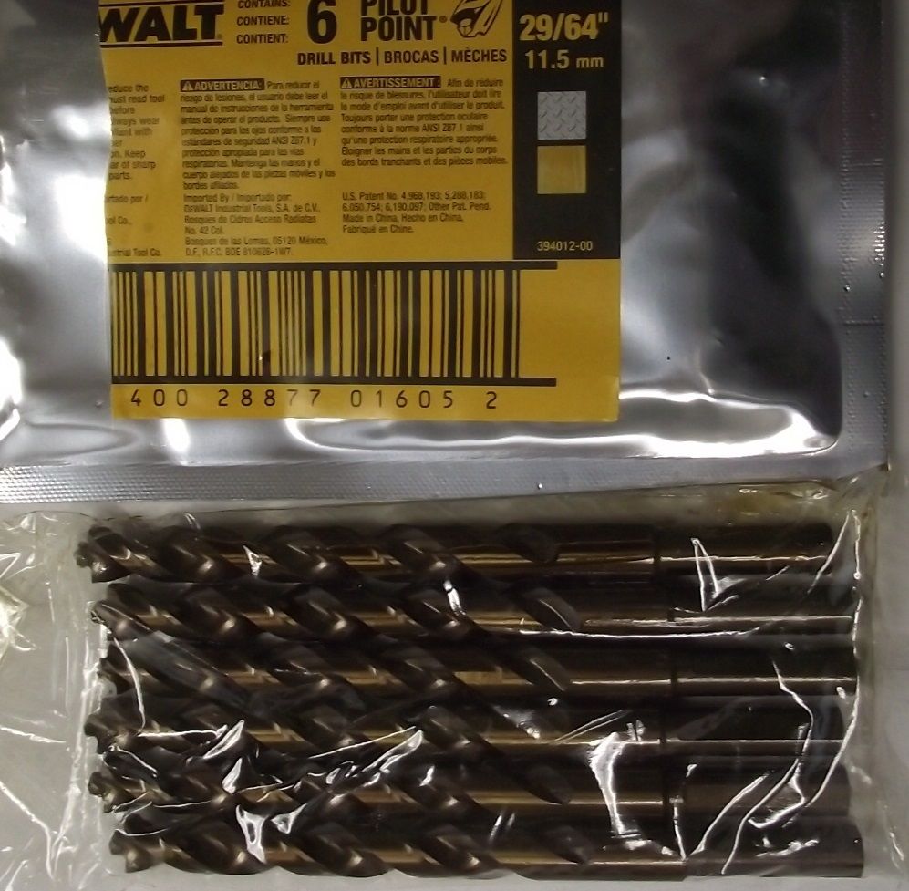 Dewalt DW1929 29/64" Pilot Point Drill Bit 6pcs.