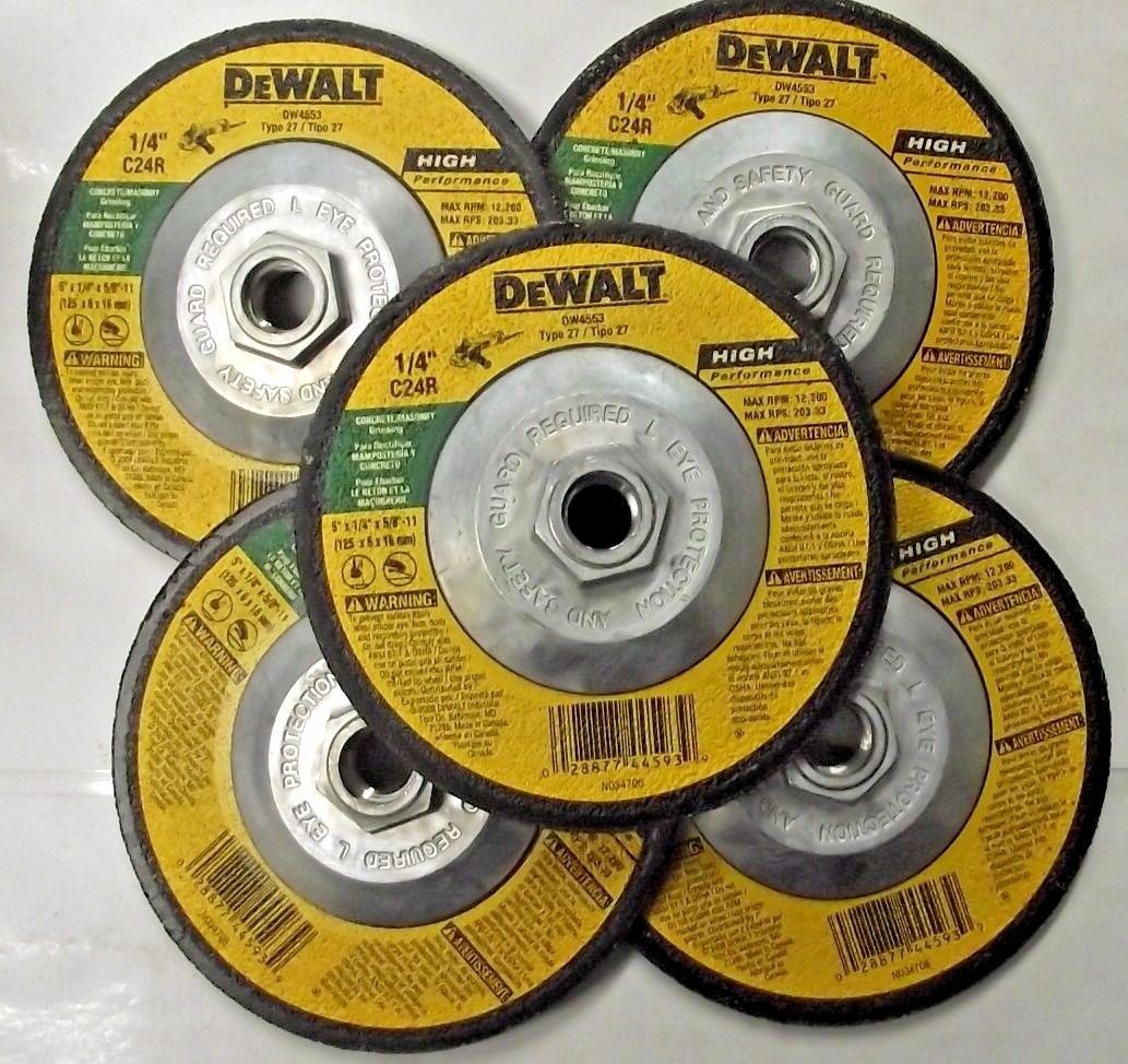 DeWalt DW4553 5'' x 1/4'' x 5/8''- 11 Concrete Masonry Grinding Wheels 5 Discs