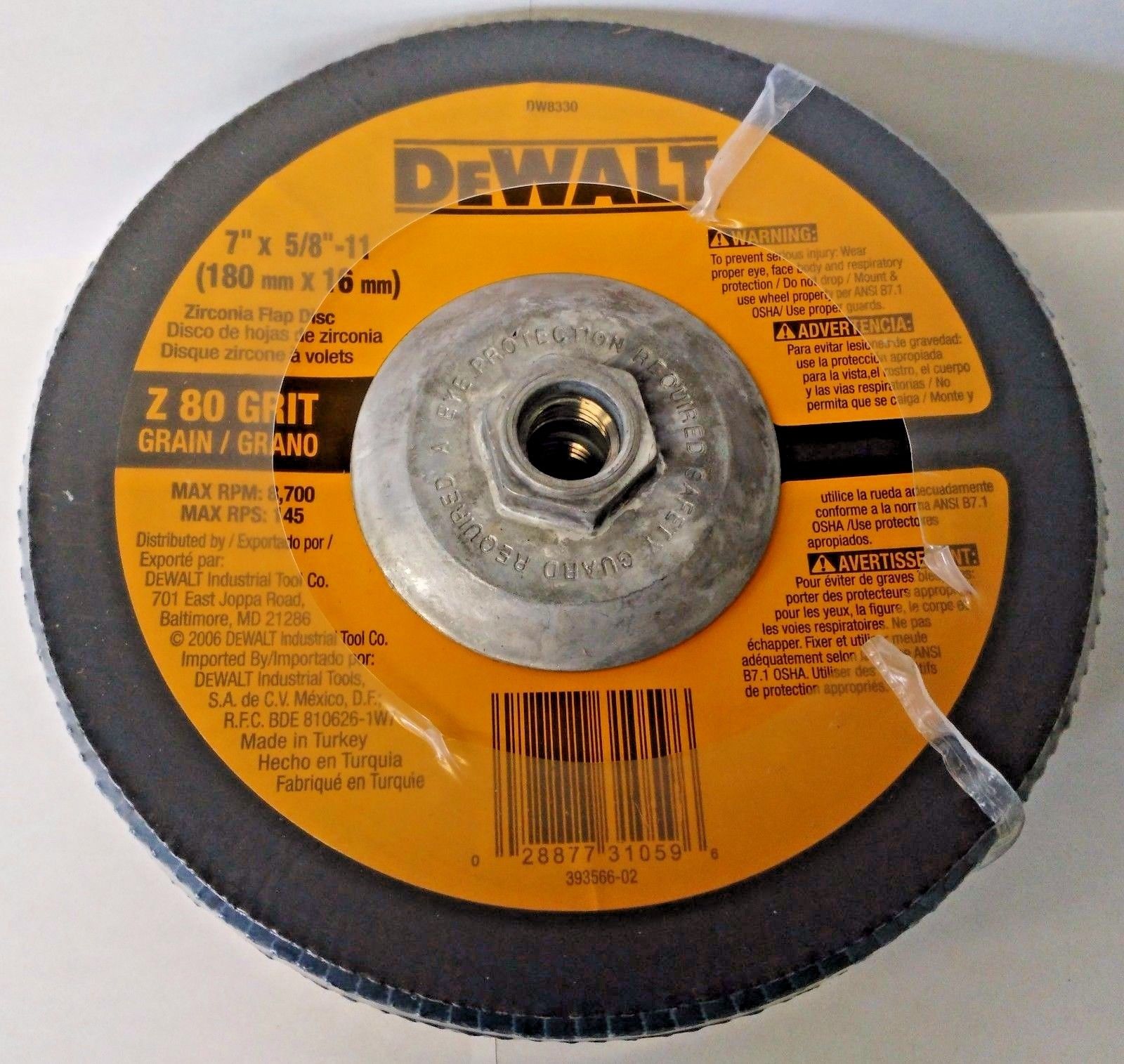 DeWalt DW8330 7" x 5/8" -11 Zirconia Z80 Grit Flap Disc