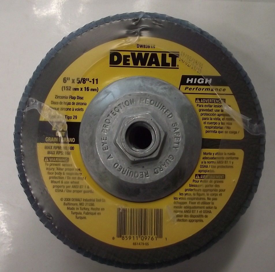 DEWALT DW8381H 6" x 5/8" - 11 Z60 Grit Type 29 Hp Flap Disc 5pcs.