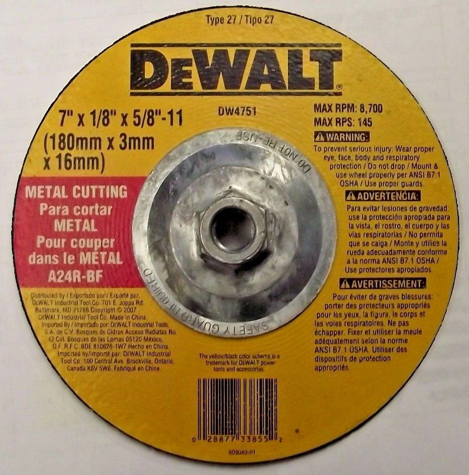 Dewalt DW4751 7" x 1/8" x 5/8"-11 General Purpose Metal Cutting Wheels 5 Pack