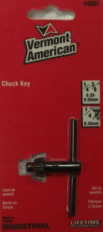 Vermont American 14907 Chuck Key 1/4-3/8 1/4" Center Hole