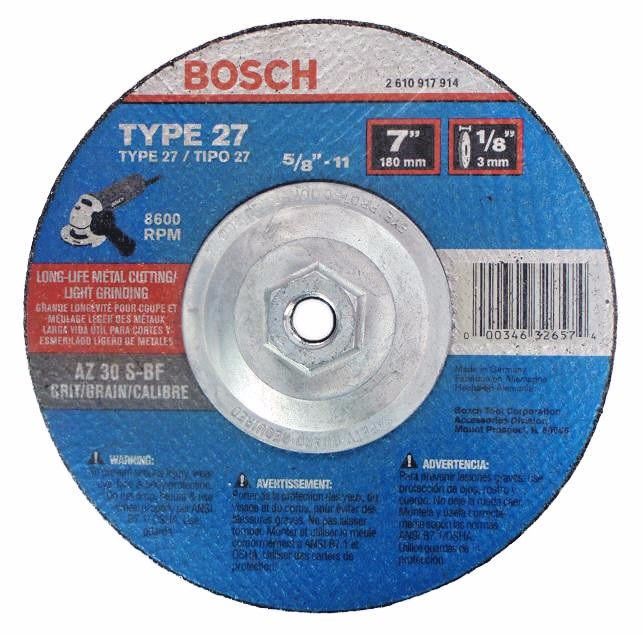 Bosch 2610917914 7" x 1/8" Cutting & Light Grinding Wheels AZ 30S-BF Grit 10PK