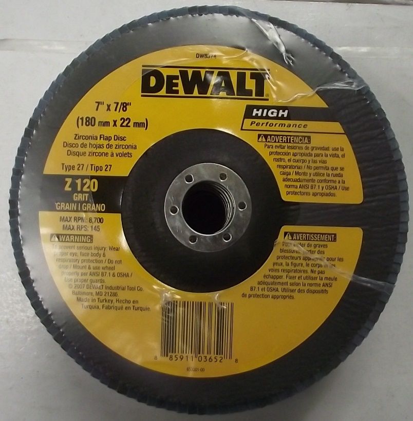 DeWalt DW8374 7 x 7/8 120 Grit Zirconia Flap Disc 1pc