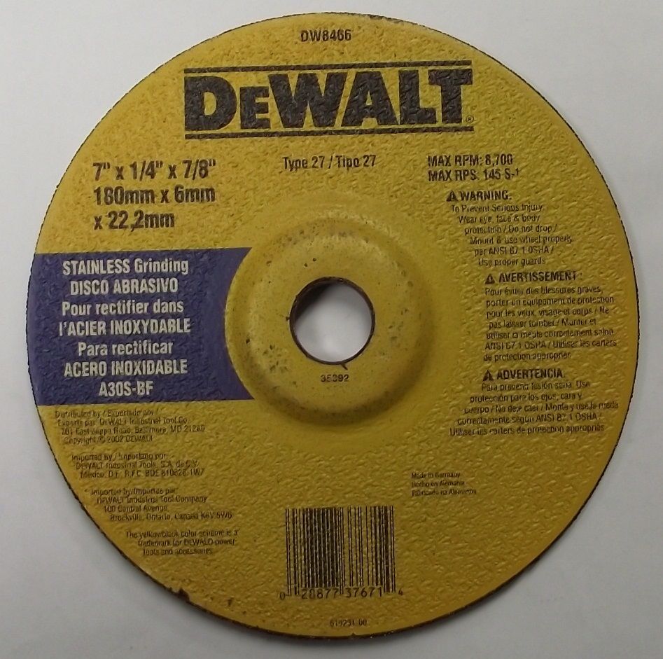 DEWALT DW8466 7"x 1/4" x 7/8 Stainless Grinding Wheel 10pcs.