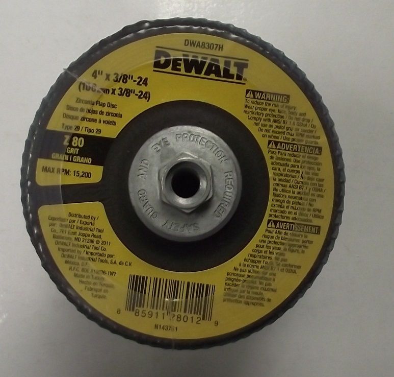 Dewalt DWA8307H 4" x 3/8"-24 Zirconia Flap Disc Z80 Grit 10pcs.