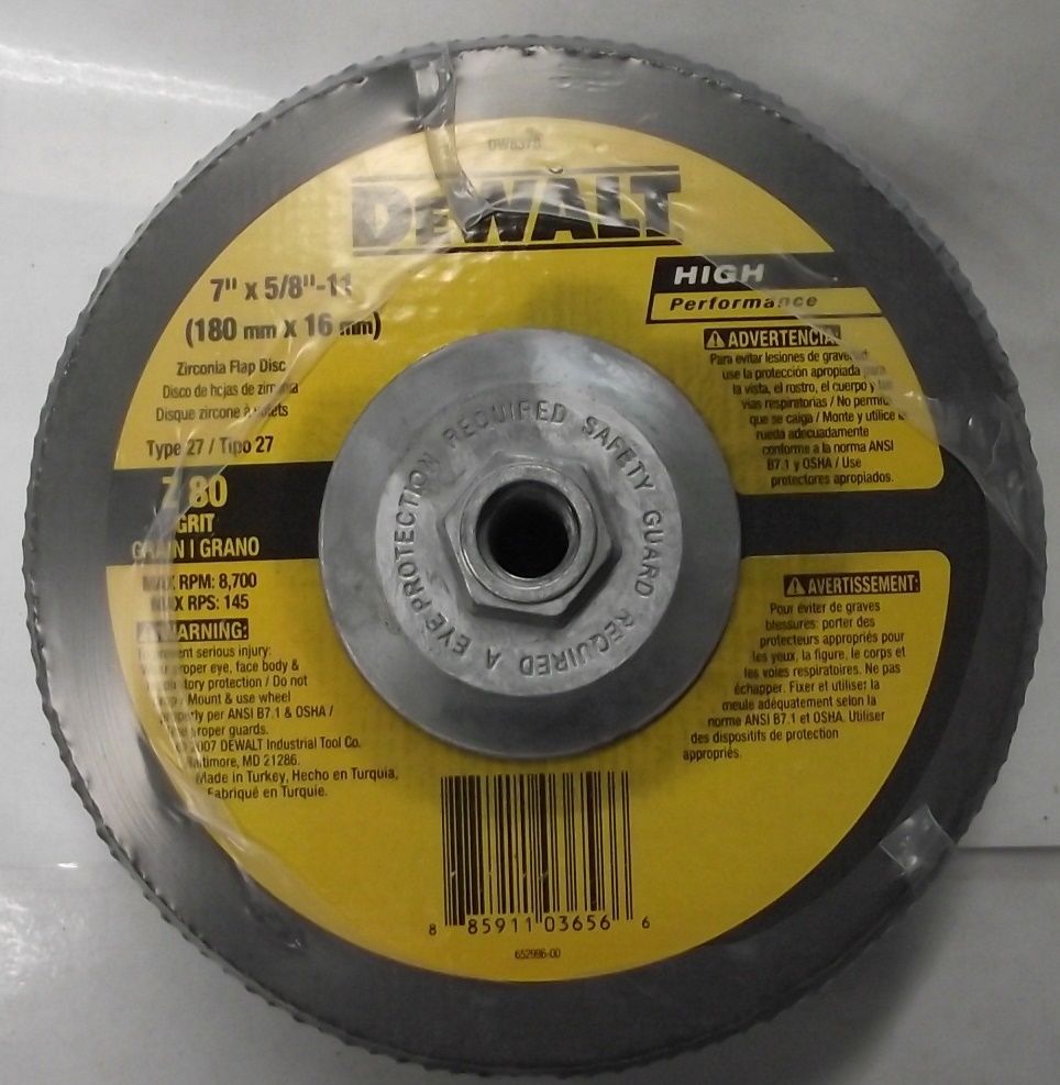 DeWalt DW8378 7" x 5/8"-11 Z80 Grit Zirconia Flap Disc 5pc